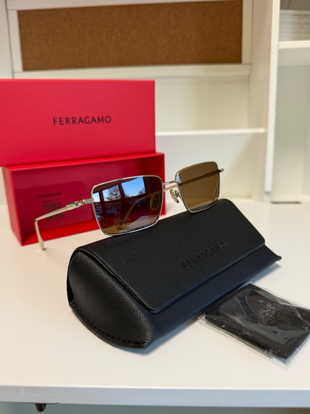 Salvatore Ferragamo Men's Sunglasses: Gold Frame, Brown lenses, NEW